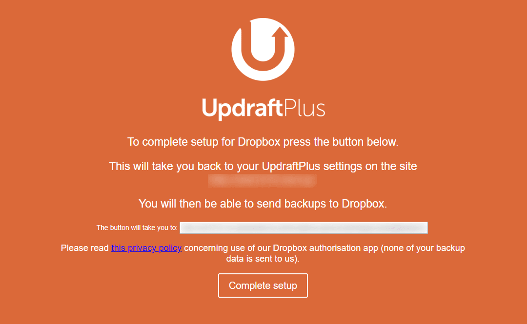 UpdraftPlus - Dropboxのセットアップ完了